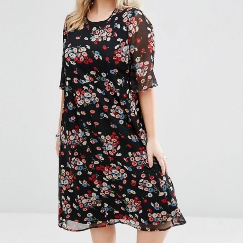 ASOS CURVE Floral Midi Dress with Flutter Sleve